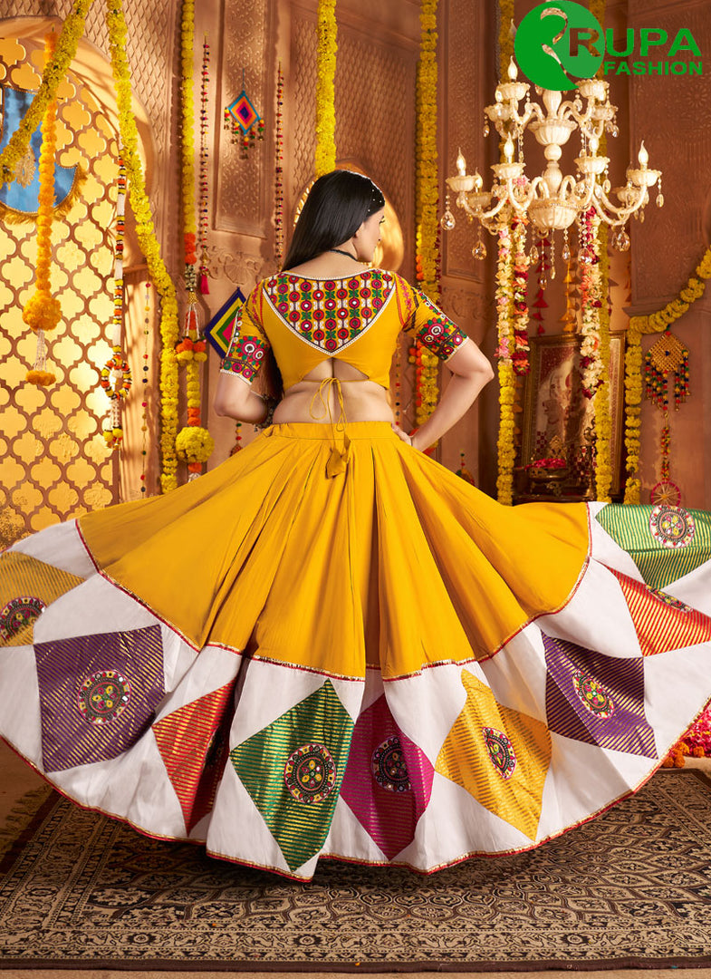 Divine Mustard Yellow Color Cotton Readymade Traditional Lehenga Choli