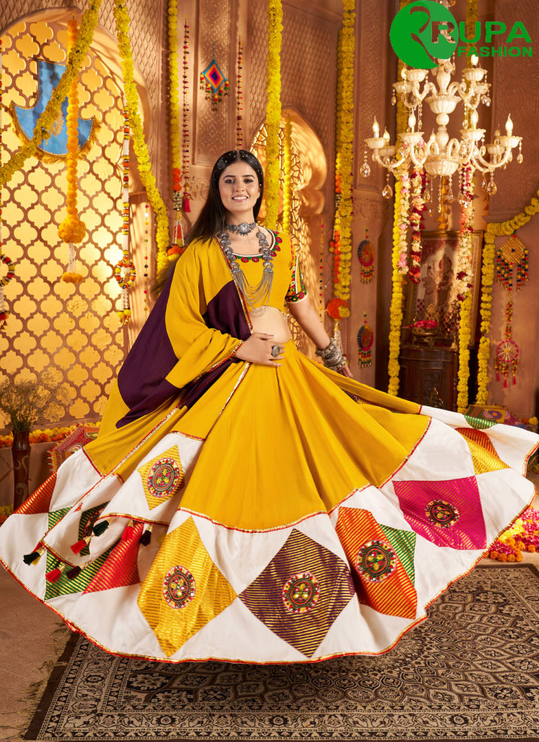 Divine Mustard Yellow Color Cotton Readymade Traditional Lehenga Choli