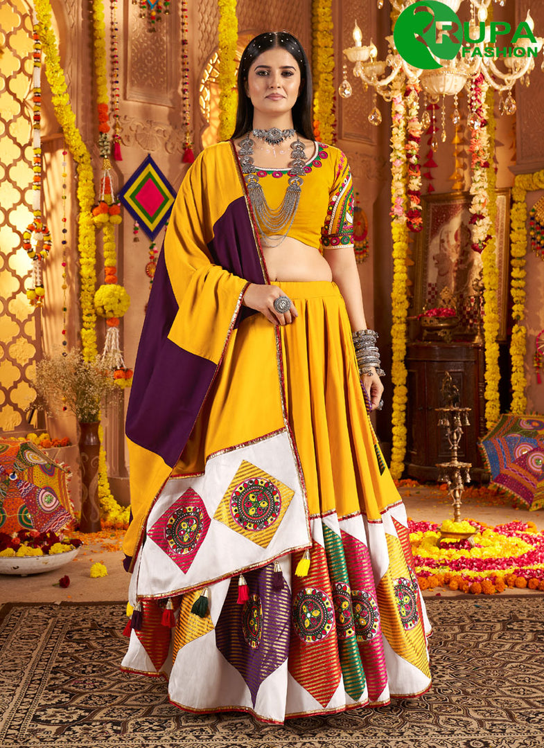 Divine Mustard Yellow Color Cotton Readymade Traditional Lehenga Choli
