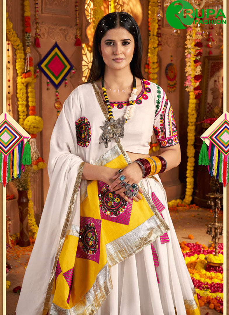 Adorable Off White Viscose Cotton Embroidered Traditional Lehenga Choli