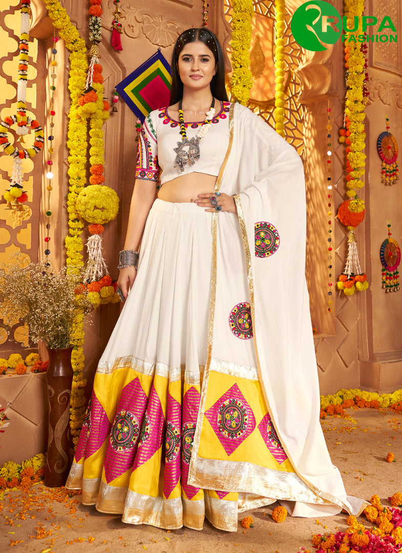 Adorable Off White Viscose Cotton Embroidered Traditional Lehenga Choli