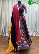 Load image into Gallery viewer, Purple Color Cotton Embroidered, Fancy, Mirror and Print Work Readymade Lehenga Choli
