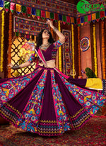 Load image into Gallery viewer, Purple Color Cotton Embroidered, Fancy, Mirror and Print Work Readymade Lehenga Choli
