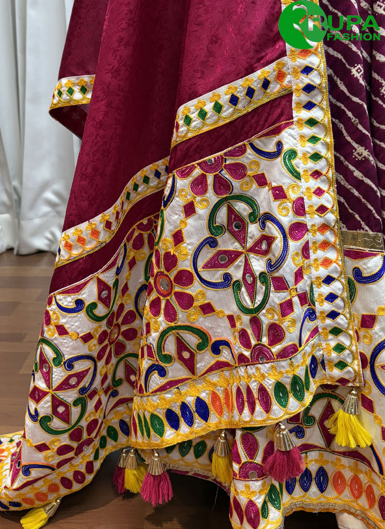 Multi Color Cotton Readymade Lehenga Choli with Embroidered, Mirror, Print and Thread Work