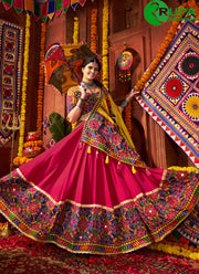 Multi Color Embroidered, Mirror and Thread Work Viscose Cotton Readymade Lehenga Choli