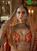 Load image into Gallery viewer, Orange Color Silk New Designer Bridal Wear A Line Lehenga Choli