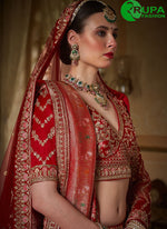 Load image into Gallery viewer, Red Color Silk Designer Wedding Wear Lehenga Choli With Embroidery, Sequince, Thread Pearl &amp; Zari Weaving Work
