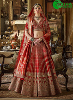 Load image into Gallery viewer, Red Color Silk Designer Wedding Wear Lehenga Choli With Embroidery, Sequince, Thread Pearl &amp; Zari Weaving Work
