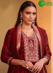 Stunning Maroon Color Vichitra Silk Embroidered and Hand Work Ready Made Salwar Suit