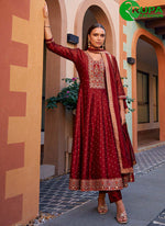 Load image into Gallery viewer, Stunning Maroon Color Vichitra Silk Embroidered and Hand Work Ready Made Salwar Suit
