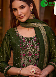 Green Color Vichitra Silk Ready Made Anarkali Suit with Embroidered and Hand Work