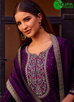 Load image into Gallery viewer, Outstanding Purple Color Vichitra Silk Ready Made Designer Party Wear Salwar Suit
