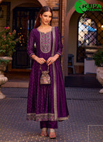 Load image into Gallery viewer, Outstanding Purple Color Vichitra Silk Ready Made Designer Party Wear Salwar Suit
