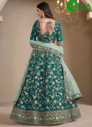Green Art Silk A - Line Lehenga Choli with Embroidered and Zari Work