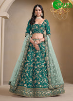 Load image into Gallery viewer, Green Art Silk A - Line Lehenga Choli with Embroidered and Zari Work
