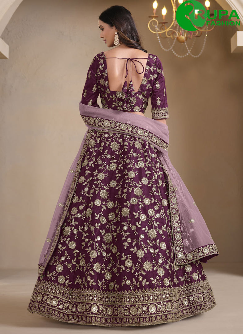 Attractive Wine Color Art Silk A-Line Lehenga Choli