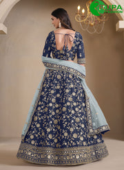 Glossy Blue Art Silk Embroidered Designer A-Line Lehenga Choli