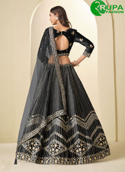 Majestic Black Color Ice Velvet Lehenga Choli with Embroidered and Sequins Work