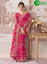 Load image into Gallery viewer, Divine Rani Pink Color Embroidered, Sequins and Zari Work Tissue Classical Wedding Wear Saree
