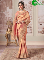 Load image into Gallery viewer, Magnetic Peach Jacquard Silk Booti, Embroidered, Sequins and Zari Work Wedding Saree
