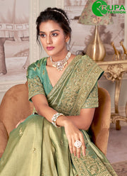 Attractive Green Color Jacquard Silk Designer Wedding Wear Saree