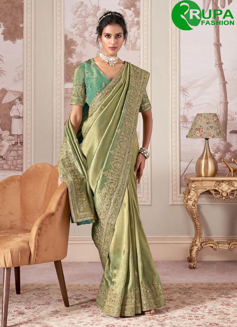 Attractive Green Color Jacquard Silk Designer Wedding Wear Saree