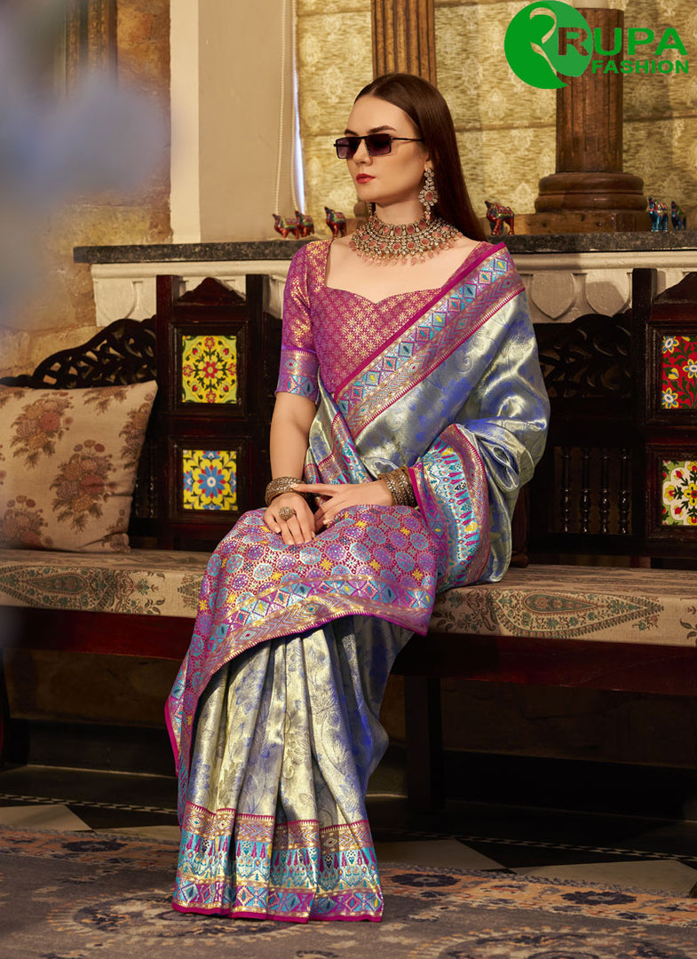 Violet Color Silk Weaving Work Traditional Party Wear Saree