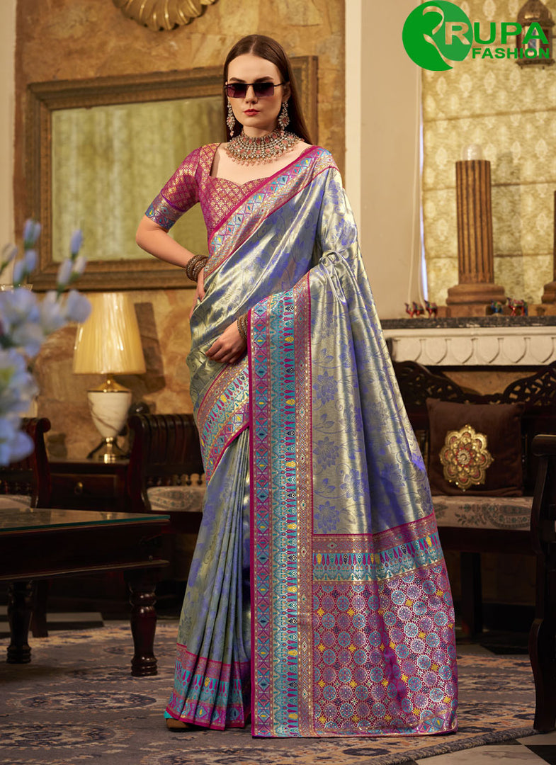 Violet Color Silk Weaving Work Traditional Party Wear Saree