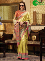 Load image into Gallery viewer, Attractive Lime Yellow Color Silk Designer traditional Wear Saree With Weaving Work
