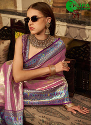 Delightful Pink Color Silk Traditional Party Wear Saree with Weaving Work