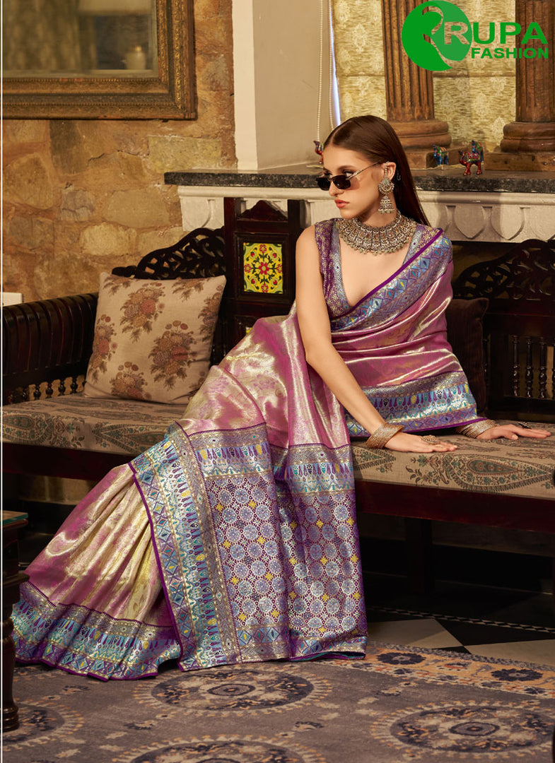 Delightful Pink Color Silk Traditional Party Wear Saree with Weaving Work