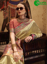 Load image into Gallery viewer, Divine Cream Color Silk Weaving Work Trendy Designer Party Wear Saree
