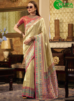 Load image into Gallery viewer, Divine Cream Color Silk Weaving Work Trendy Designer Party Wear Saree
