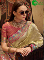 Load image into Gallery viewer, Divine Cream Color Silk Weaving Work Trendy Designer Party Wear Saree
