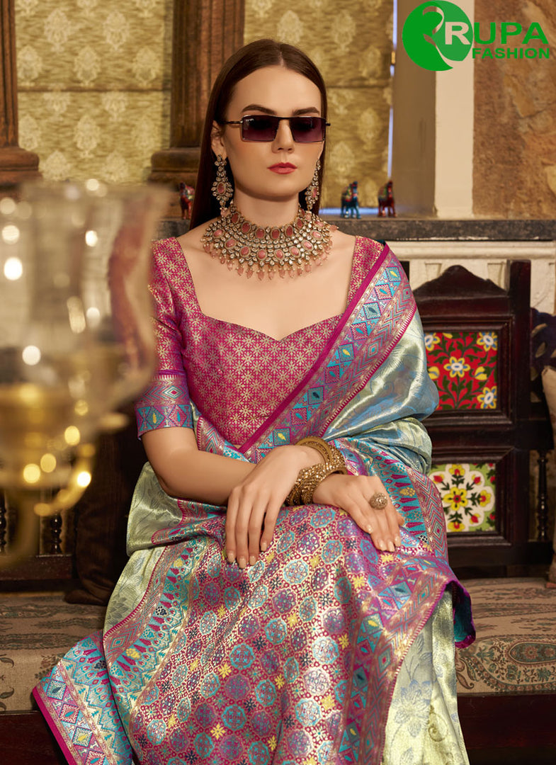 Beautiful Blue Color Silk Designer Classic Saree with Weaving Work