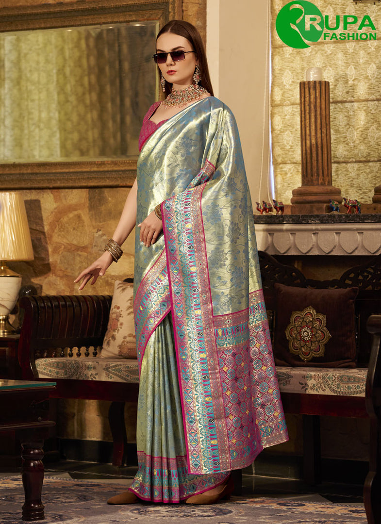 Beautiful Blue Color Silk Designer Classic Saree with Weaving Work