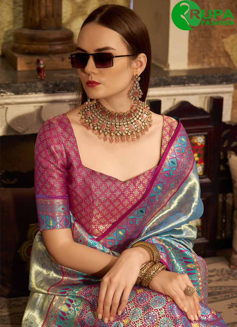 Beautiful Blue Color Silk Designer Classic Saree with Weaving Work