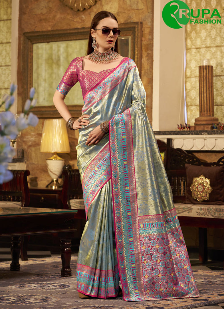 Beautiful Blue Color Silk Designer Classic Saree with Weaving Work