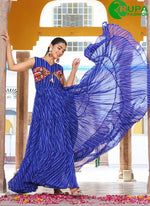 Load image into Gallery viewer, Splendid Blue ColorGeorgette Designer with Gamthi, Mirror and Strips Print Work Gown
