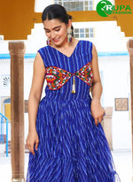 Load image into Gallery viewer, Splendid Blue ColorGeorgette Designer with Gamthi, Mirror and Strips Print Work Gown
