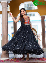 Load image into Gallery viewer, Attractive Black Georgette Gamthi, Mirror and Polka Dotted Work Designer for Ceremonial Gown
