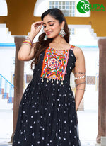 Load image into Gallery viewer, Attractive Black Georgette Gamthi, Mirror and Polka Dotted Work Designer for Ceremonial Gown
