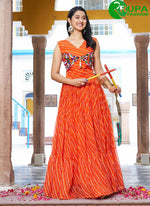 Load image into Gallery viewer, New Designer Orange Color Georgette Gamthi, Mirror and Strips Print Work Designer Gown
