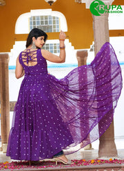 Marvels Purple Color Gamathi Work with real mirror with original codi lece Gown