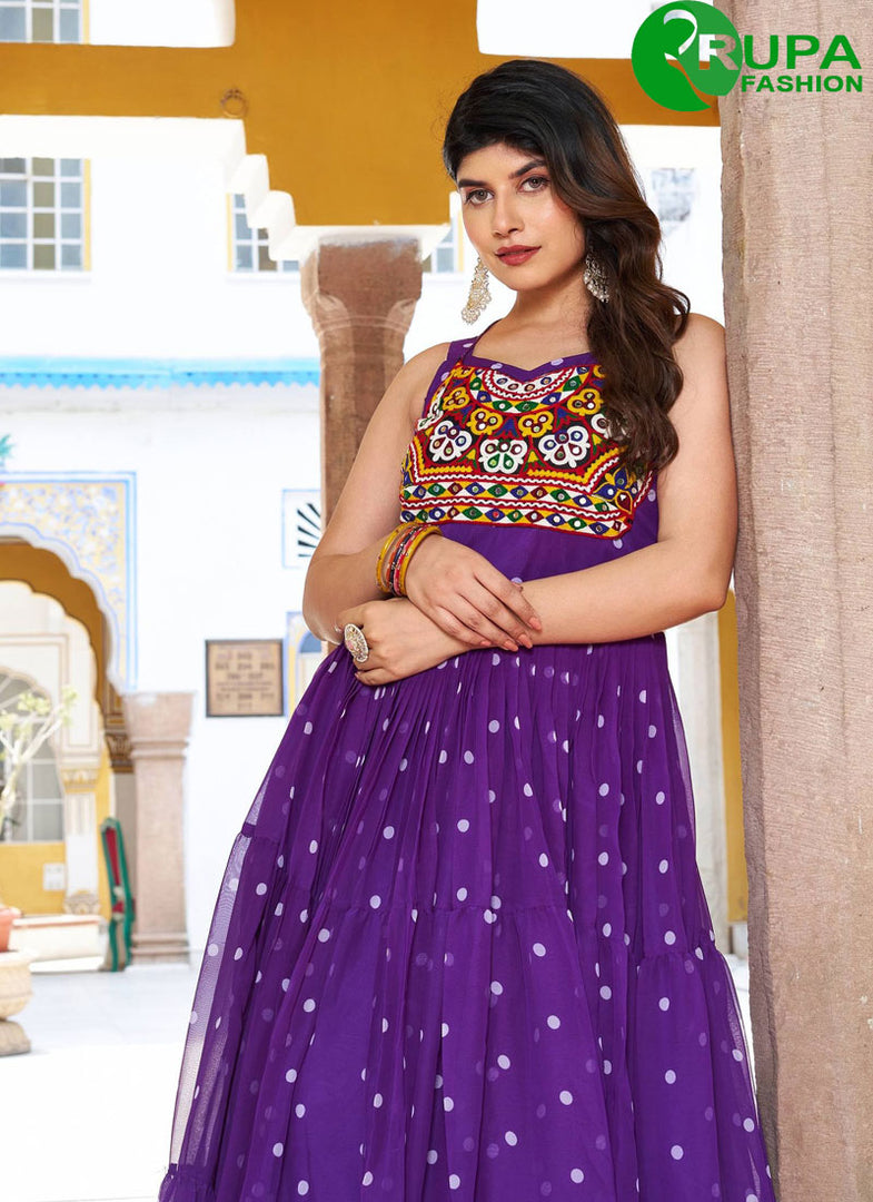 Marvels Purple Color Gamathi Work with real mirror with original codi lece Gown