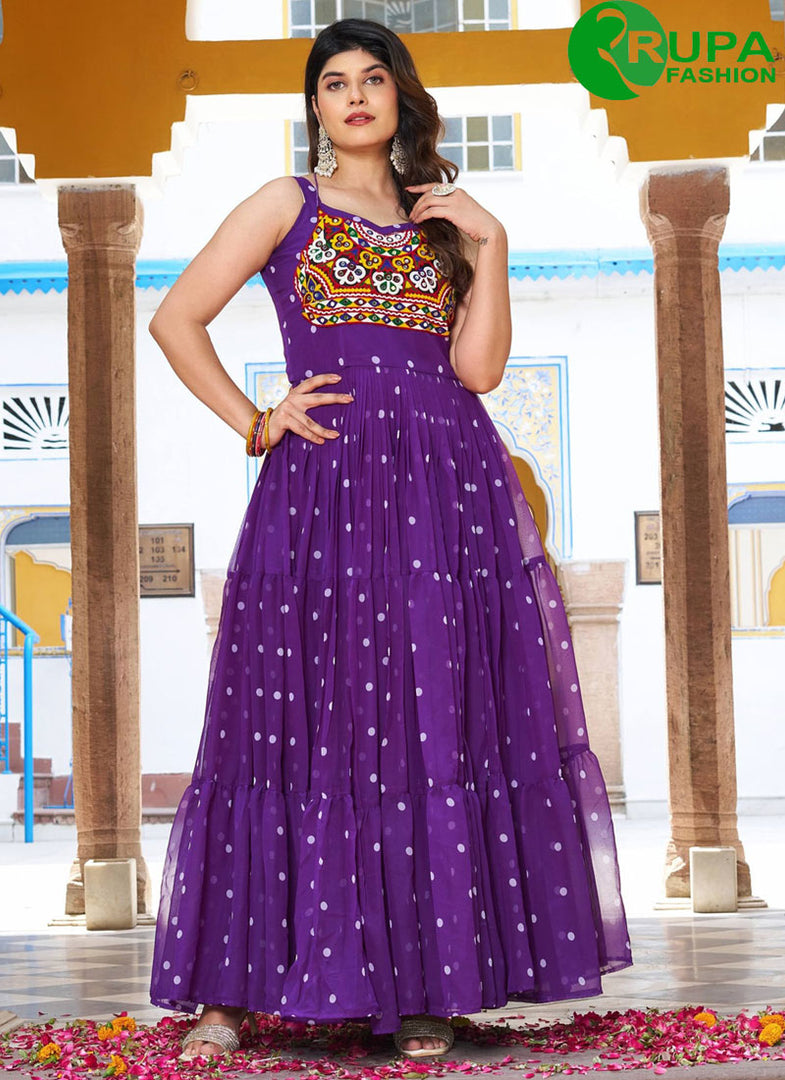 Marvels Purple Color Gamathi Work with real mirror with original codi lece Gown