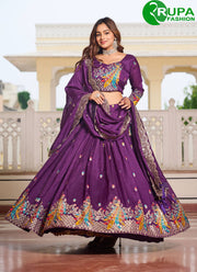 Awesome Purple Color Pure Vichitra Silk Traditional Ready Made Lehenga Choli