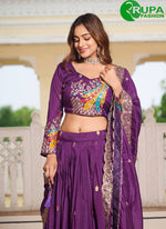 Load image into Gallery viewer, Awesome Purple Color Pure Vichitra Silk Traditional Ready Made Lehenga Choli
