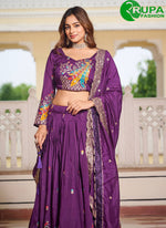 Load image into Gallery viewer, Awesome Purple Color Pure Vichitra Silk Traditional Ready Made Lehenga Choli
