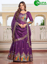 Load image into Gallery viewer, Awesome Purple Color Pure Vichitra Silk Traditional Ready Made Lehenga Choli
